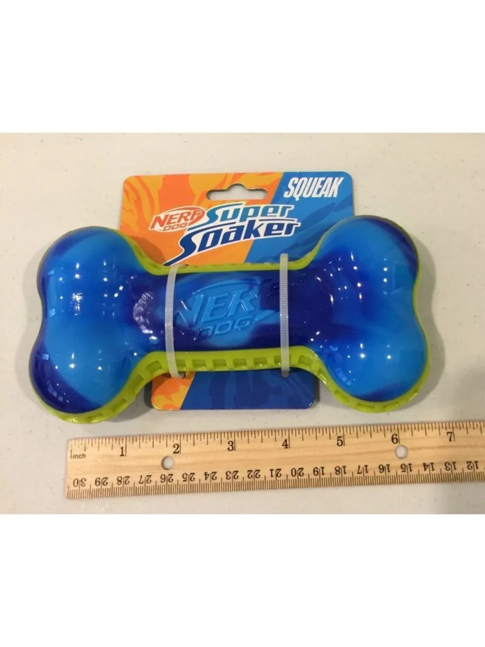 Nerf Dog Super Soaker Squeak Blue Lime Green Dog Bone Shape 6 3/4
